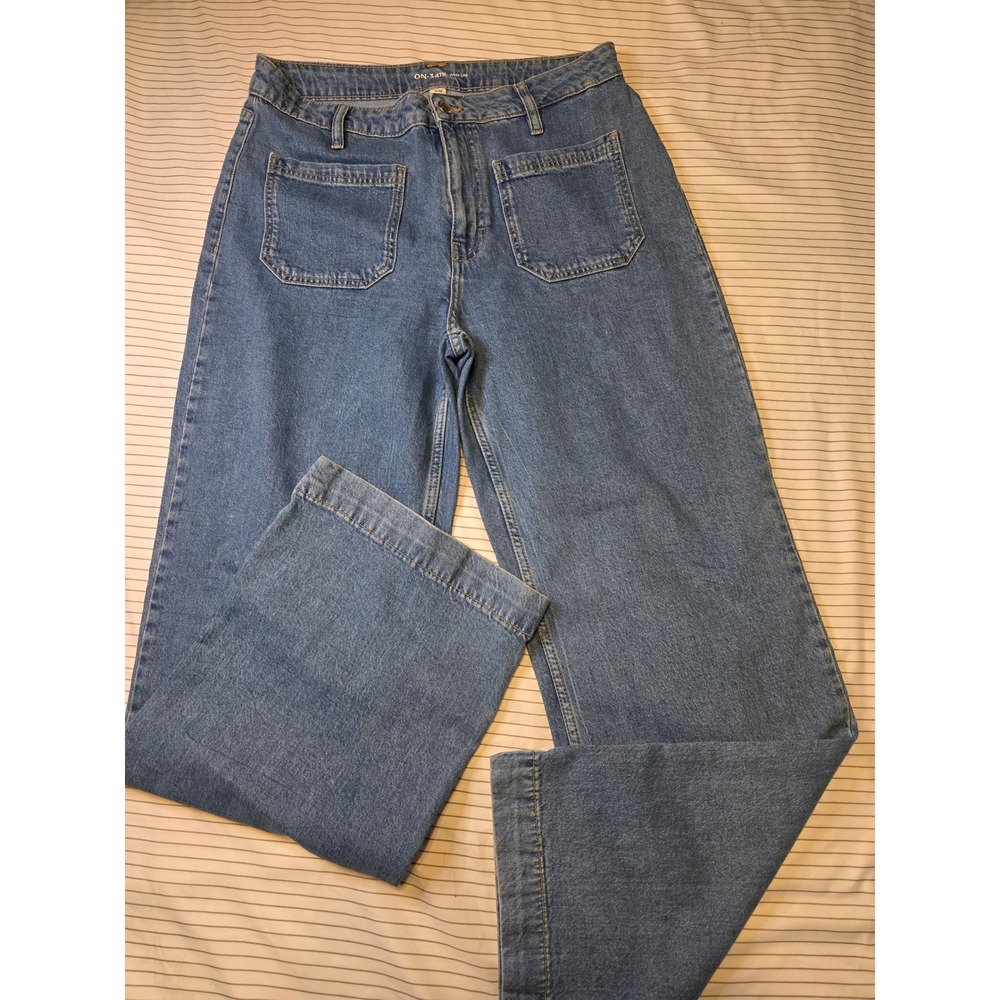 1093 On 34th Women Medium Wash Wide Leg Patch Pocket Jeans Size 10/30